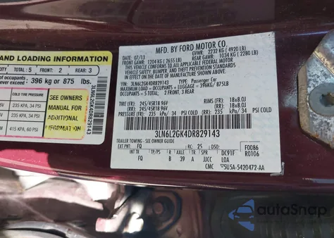 2013 Lincoln Mkz from USA, damaged, VIN 3LN6L2GK4DR829143